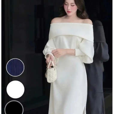 Váy Nữ Sang Chảnh Dài Tay Trễ Vai Mùa Đông Đầm Dự Tiệc Thanh Lịch V28E 346k 5