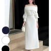 Váy Nữ Sang Chảnh Dài Tay Trễ Vai Mùa Đông Đầm Dự Tiệc Thanh Lịch V28E 346k 6