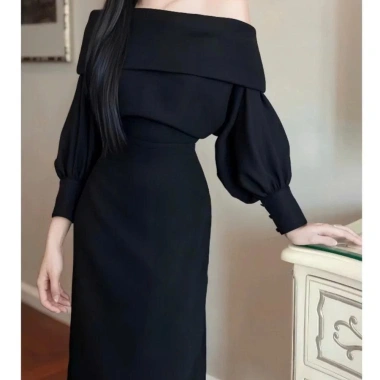Váy Nữ Sang Chảnh Dài Tay Trễ Vai Mùa Đông Đầm Dự Tiệc Thanh Lịch V28E 346k 7