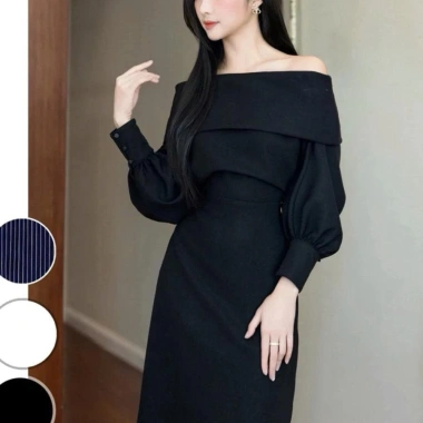 Váy Nữ Sang Chảnh Dài Tay Trễ Vai Mùa Đông Đầm Dự Tiệc Thanh Lịch V28E 346k 8