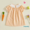 Váy Phục Sinh Bé Gái Aqua Thỏ Dễ Thương Cà Rốt Thêu Ngắn Tay Bong Bóng Kẻ Sọc 5