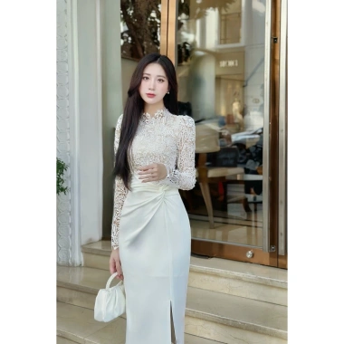 Váy ren cao cấp body đuôi công hoa văn – đẹp dịu dàng cho tiệc, du lịch, hẹn hò
