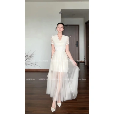 Váy ren cổ V ngắn phối lưới sang chảnh - giảm giá 22% chỉ 475k | NAN Store 2 Váy ren cổ V ngắn phối lưới sang chảnh - giảm giá 22% chỉ 475k | NAN Store 2