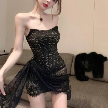 Váy Ren Đen Cúp Ngực Ôm Body Sexy – Đầm Dạ Hội Ngắn Phối Ren Hoa Sang Chảnh, Tôn Dáng Đi Tiệc 272k 2