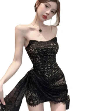 Váy Ren Đen Cúp Ngực Ôm Body Sexy – Đầm Dạ Hội Ngắn Phối Ren Hoa Sang Chảnh, Tôn Dáng Đi Tiệc 272k 3