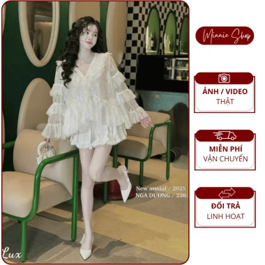Váy ren hoa nổi đính nơ đen dáng ngắn xoè bồng - Giá chỉ 310.000₫ Minnie Shop