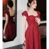 Váy ren kim sa cổ vuông cúp ngực xoè dài, đầm tiệc Tết sang trọng, không thắt lưng, Giá 469k 6