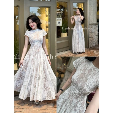 Váy ren lót nude dài tay, thiết kế hở lưng cao cấp, giá chỉ 490k