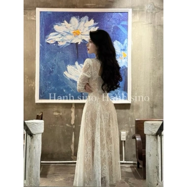 Váy ren lót nude dài tay, thiết kế hở lưng cao cấp, giá chỉ 490k