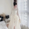 Váy ren phối tơ dài xẻ tà hoa, cổ tròn - Thời trang tiệc du lịch, giảm 20% 4