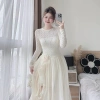 Váy ren phối tơ dài xẻ tà hoa, cổ tròn - Thời trang tiệc du lịch, giảm 20% 5