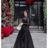 Váy ren phối tơ dài xẻ tà hoa, cổ tròn - Thời trang tiệc du lịch, giảm 20% 8