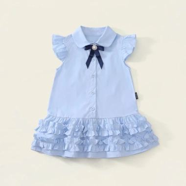 Váy sơ mi bé gái sát nách cotton an toàn, kèm nơ rời xinh, phong cách học sinh - Giá chỉ 199.000 VND 5