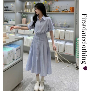 Váy sơ mi dài nữ VSM01 xanh dài - Thắt eo, phù hợp công sở & đi biển, 286.000 VND