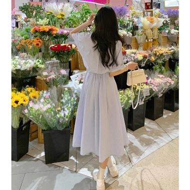 Váy sơ mi dài nữ VSM01 xanh dài - Thắt eo, phù hợp công sở & đi biển, 286.000 VND