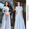 Váy sơ mi kẻ VSM28 đầm dài công sở thanh lịch cổ nơ tiểu thư Firstdateclothing 239k