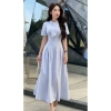 Váy sơ mi kẻ VSM28 đầm dài công sở thanh lịch cổ nơ tiểu thư Firstdateclothing 239k 6