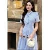 Váy sơ mi kẻ VSM28 đầm dài công sở thanh lịch cổ nơ tiểu thư Firstdateclothing 239k 9