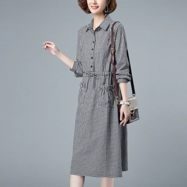 Váy sơ mi nữ 2 túi trước, đầm công sở ngắn tay caro chất thô Đũi Da174 - Form suông, giá ưu đãi 284k 7