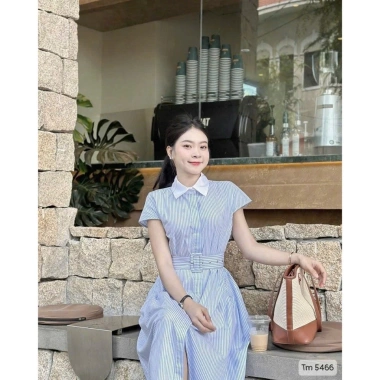 Váy Sơ Mi Nữ Dáng Dài Kẻ Sọc Công Sở - Kèm Đai Lưng, Đi làm và chơi, Giá 277k