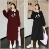 Váy suông dài rộng tay nỉ hàn Cún Ngậm Thẻ, đầm suông dài tay, giảm giá 410k