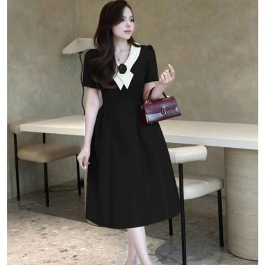 Váy thiết kế cổ vạt chéo hoa trà thanh lịch, nhẹ nhàng, Bigsize V20 – 374k