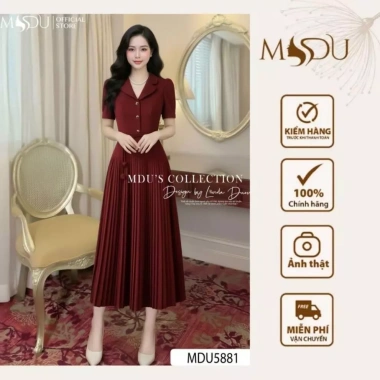 Váy thiết kế MDU5.881 đỏ rượu vang quyến rũ, thanh lịch, giảm giá 550.000₫