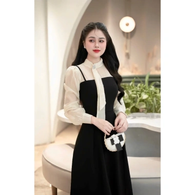 Váy thiết kế Rosy dài phối tơ, cổ nơ xoè che khuyết điểm - Giá chỉ 280.000 VND 4