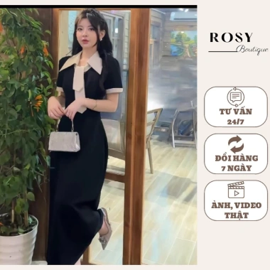 Váy thiết kế Rosy V52 cổ đức phối cà vạt dài, đi làm và tiệc, giảm giá 267k