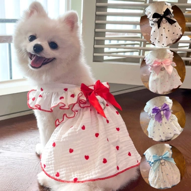 Váy thú cưng cotton thoáng khí họa tiết trái tim cho Ragdoll & Pomeranian - Dạo phố mùa hè