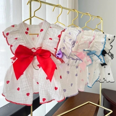 Váy thú cưng cotton thoáng khí họa tiết trái tim cho Ragdoll & Pomeranian - Dạo phố mùa hè