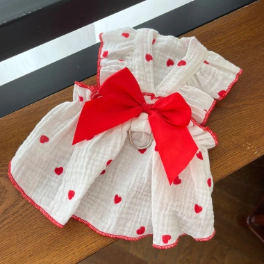 Váy thú cưng cotton thoáng khí họa tiết trái tim cho Ragdoll & Pomeranian - Dạo phố mùa hè