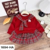 Váy Thu Đông Bé Gái Áo Nỉ Đỏ, Khăn Thủy Thủ, Chân Váy Kẻ Xếp Ly - Noel & Tết 10-30kg Tiệm NhàSam 3