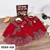 Váy Thu Đông Bé Gái Áo Nỉ Đỏ, Khăn Thủy Thủ, Chân Váy Kẻ Xếp Ly - Noel & Tết 10-30kg Tiệm NhàSam 8