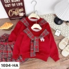 Váy Thu Đông Bé Gái Áo Nỉ Đỏ, Khăn Thủy Thủ, Chân Váy Kẻ Xếp Ly - Noel & Tết 10-30kg Tiệm NhàSam 9