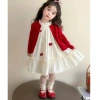 Váy thu đông bé gái baby doll dài tay áo khoác đỏ tiểu thư 10-30kg Tini Kids - Giá 175k