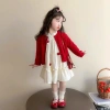 Váy thu đông bé gái baby doll dài tay áo khoác đỏ tiểu thư 10-30kg Tini Kids - Giá 175k 2