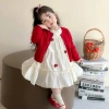 Váy thu đông bé gái baby doll dài tay áo khoác đỏ tiểu thư 10-30kg Tini Kids - Giá 175k 3