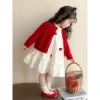 Váy thu đông bé gái baby doll dài tay áo khoác đỏ tiểu thư 10-30kg Tini Kids - Giá 175k 5