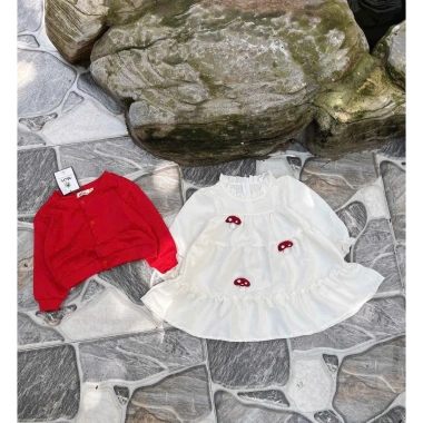 Váy thu đông bé gái baby doll dài tay áo khoác đỏ tiểu thư 10-30kg Tini Kids - Giá 175k 6