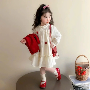 Váy thu đông bé gái baby doll dài tay áo khoác đỏ tiểu thư 10-30kg Tini Kids - Giá 175k 7