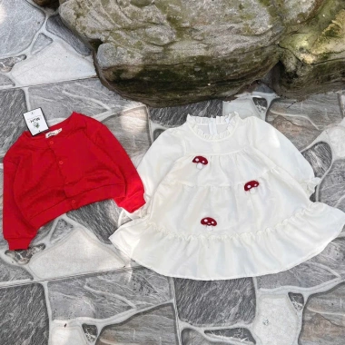 Váy thu đông bé gái baby doll dài tay áo khoác đỏ tiểu thư 10-30kg Tini Kids - Giá 175k 10