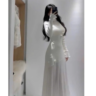 Váy Thun Công Sở Sang Chảnh Cổ Cao Hack Dáng Dài Tay Ellie Dress 149k