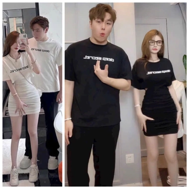 Váy thun đôi nam nữ cổ tròn trống lưng khoét eo tôn dáng in chữ dễ thương 2 màu trắng đen giảm giá 320k