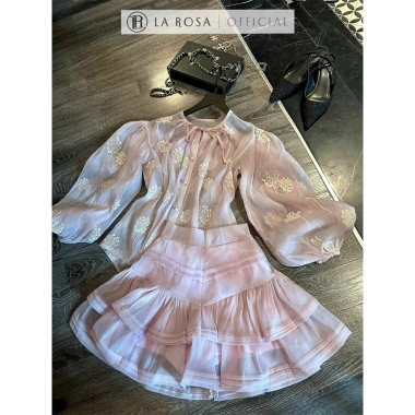 Váy Tiểu Thư La Rosa S448 - Áo tay bồng, cổ tròn thắt nơ, chân váy 3 tầng nữ tính, 325k 5