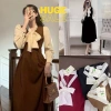 Váy tiểu thư nhung xòe, sơ mi voan, thắt nơ to - Đầm công sở MONOKA size S-L
