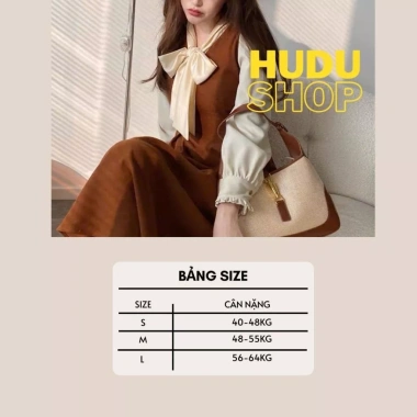 Váy tiểu thư nhung xòe, sơ mi voan, thắt nơ to - Đầm công sở MONOKA size S-L
