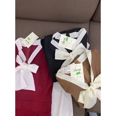 Váy tiểu thư nhung xòe, sơ mi voan, thắt nơ to - Đầm công sở MONOKA size S-L