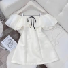 Váy tiểu thư trễ vai viền bèo voan tơ, đầm dự tiệc chữ A xoè, hở vai bánh bèo, kỷ yếu Hàn Quốc SUBA 58k 10