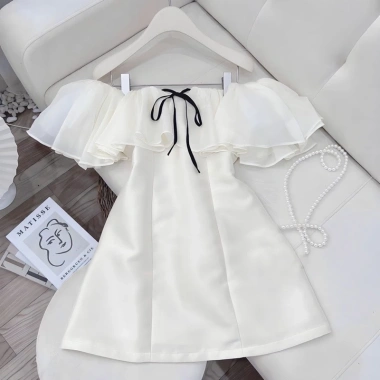 Váy tiểu thư trễ vai viền bèo voan tơ, đầm dự tiệc chữ A xoè, hở vai bánh bèo, kỷ yếu Hàn Quốc SUBA 58k